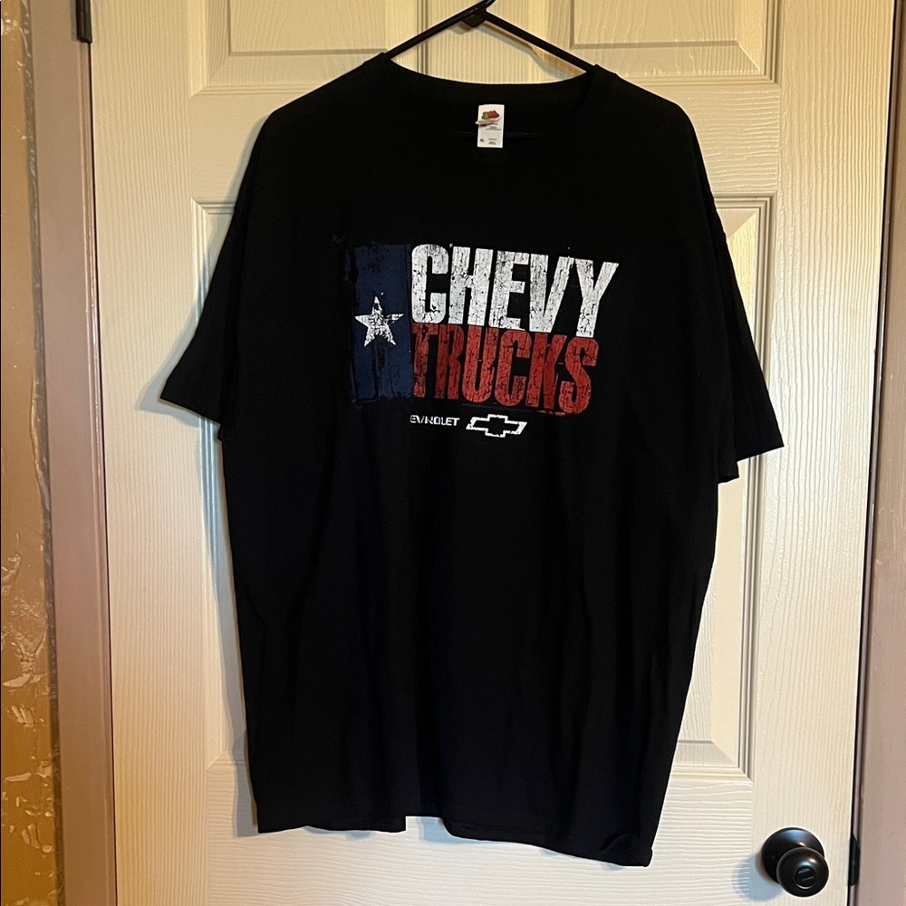 Fruit of the Loom Black Chevy Trucks Graphic Tee with Red and White Print